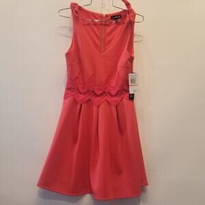 Sequin Hearts NEW Orange Midriff Dress Comfortable Sleeveless V Neck Women Size7